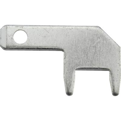 Ein silberfarbener Flaschenöffner aus Metall in schlichter rechteckiger Form mit einem Loch am oberen Ende.
