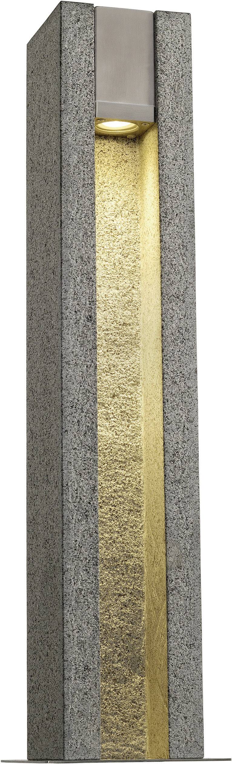 Eine moderne, rechteckige Außenleuchte aus Beton mit integriertem LED-Licht an der Oberseite, das nach unten strahlt.