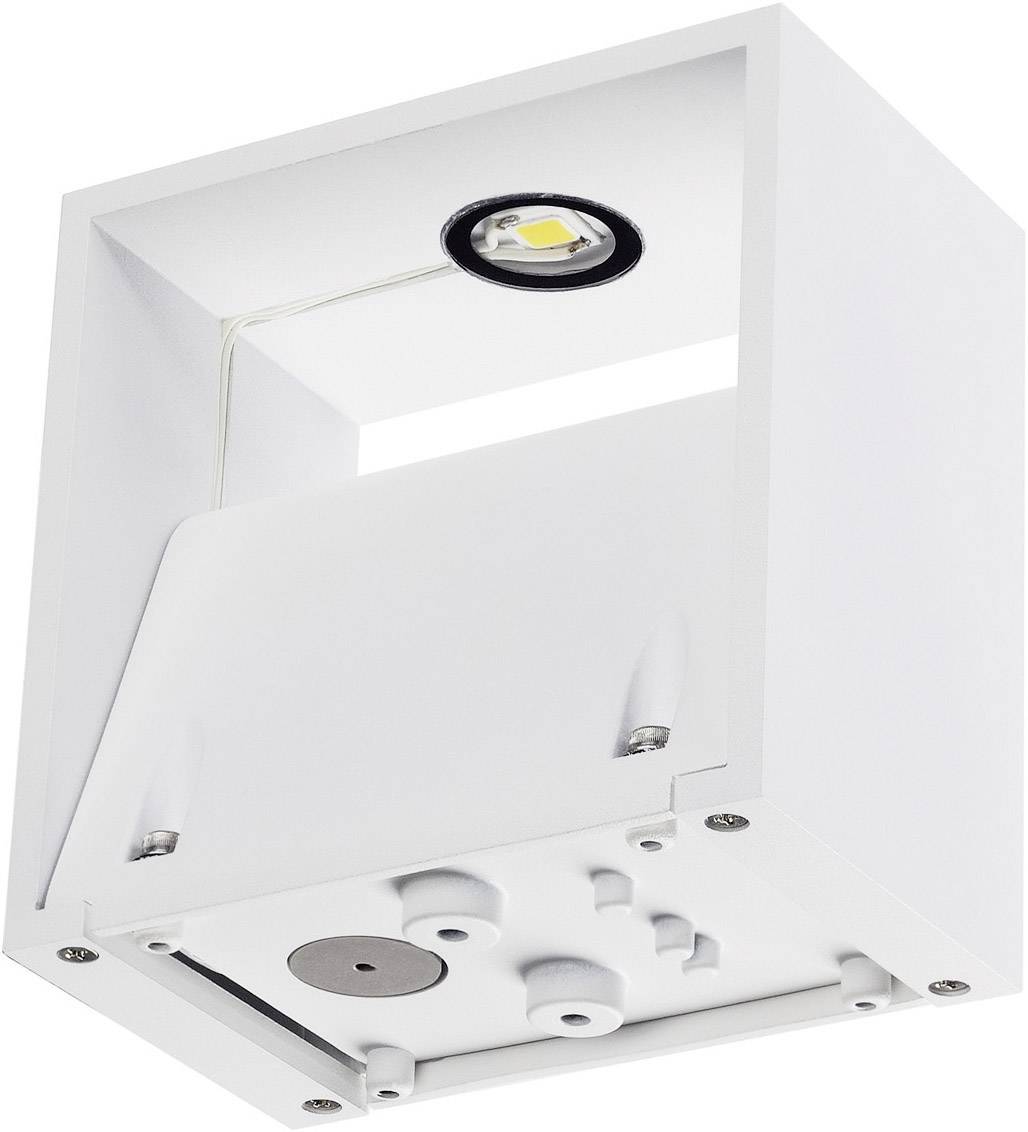 Ein quadratischer, weißer LED-Deckenspot mit sichtbarer Glühbirne, geeignet für moderne Innenbeleuchtung.