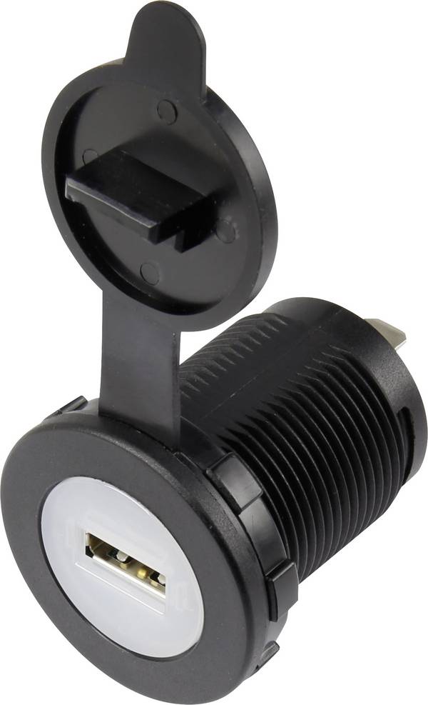 USB-Einbaubuchse mit Staubschutzkappe Buchse, Einbau vertikal 1-fach, Front rund Ø 36.8 mm, mit blauer Beleuchtung 1229306 TRU COMPONENTS Inhalt: 1 St.