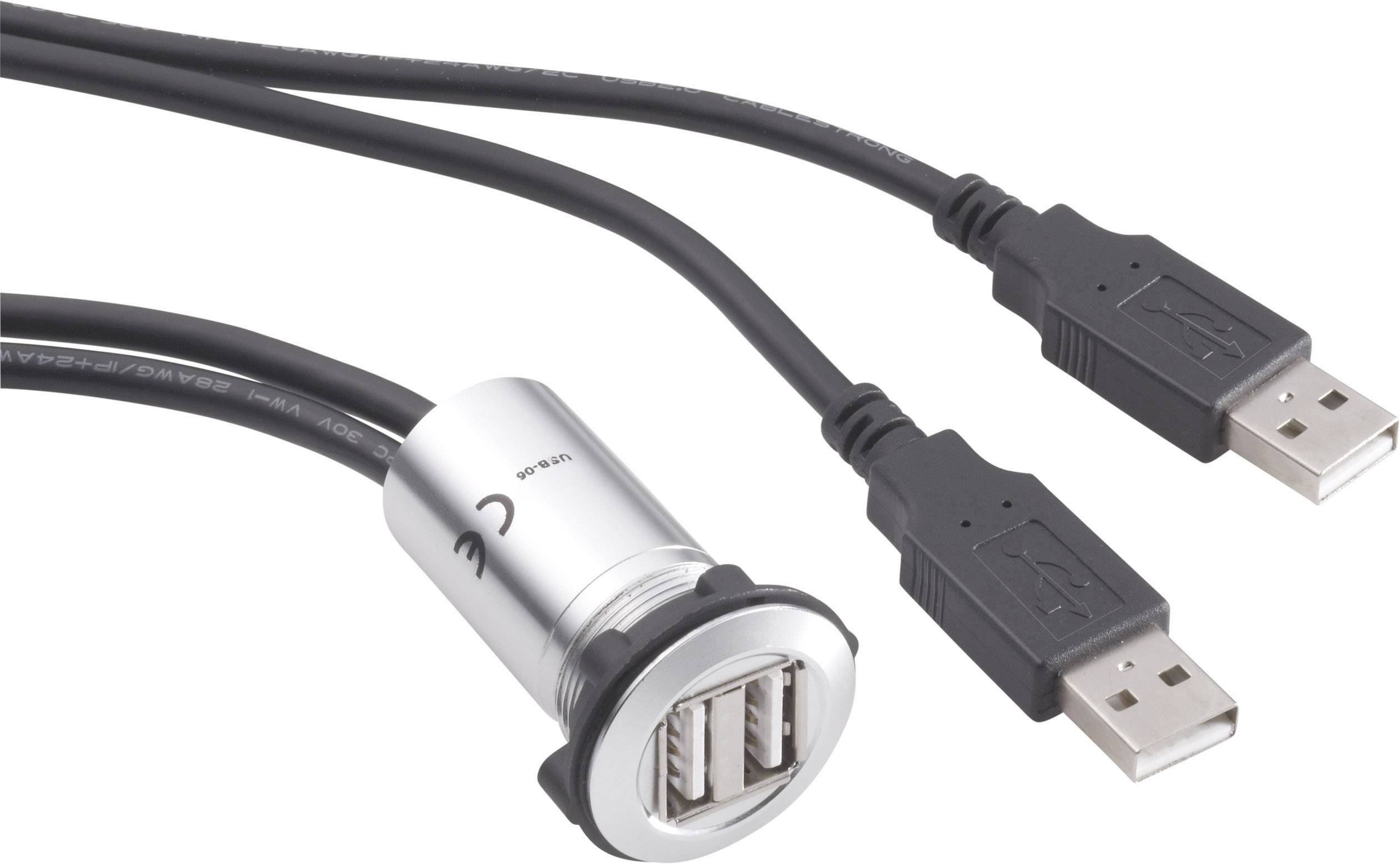 TRU COMPONENTS USB-Doppeleinbaubuchse 2.0 USB-06 2 x USB-Buchse Typ A auf 2 x USB-Stecker Typ A mit