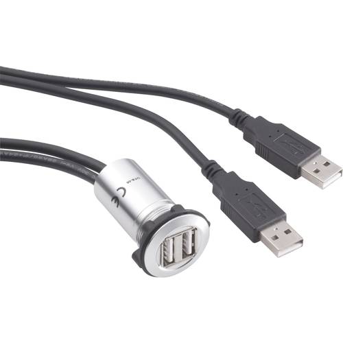 TRU COMPONENTS USB-06 USB-Doppeleinbaubuchse 2.0 Buchse, Einbau 2 x USB-Buchse Typ A auf 2 x USB-Stecker Typ A mit 60 cm...
