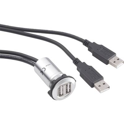 TRU COMPONENTS USB-06 USB-Doppeleinbaubuchse 2.0  2 x USB-Buchse Typ A auf 2 x USB-Stecker Typ A mit 60 cm Kabel  Inhalt