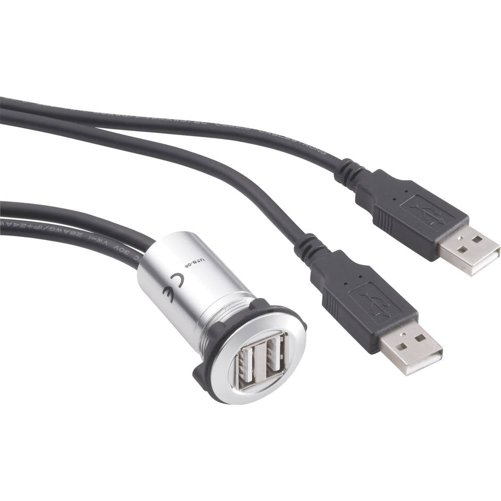 Conrad USB-06 Dubbele USB-inbouwbus 2x USB-bus type A naar 2x USB-stekker type A met 60 cm kabel Bus