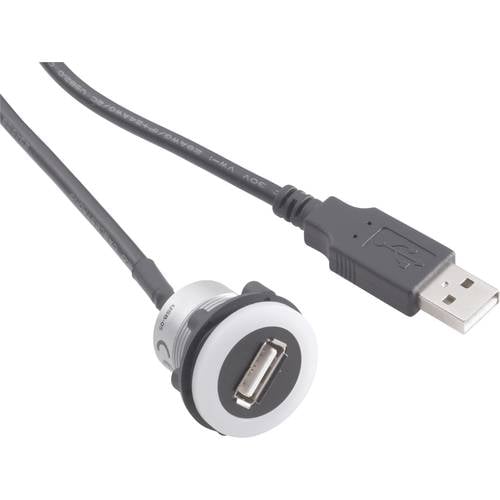 TRU COMPONENTS USB-05-BK USB-Einbaubuchse 2.0 Buchse, Einbau, Stecker USB-Buchse Typ A, beleuchtet auf USB-Stecker Typ A...