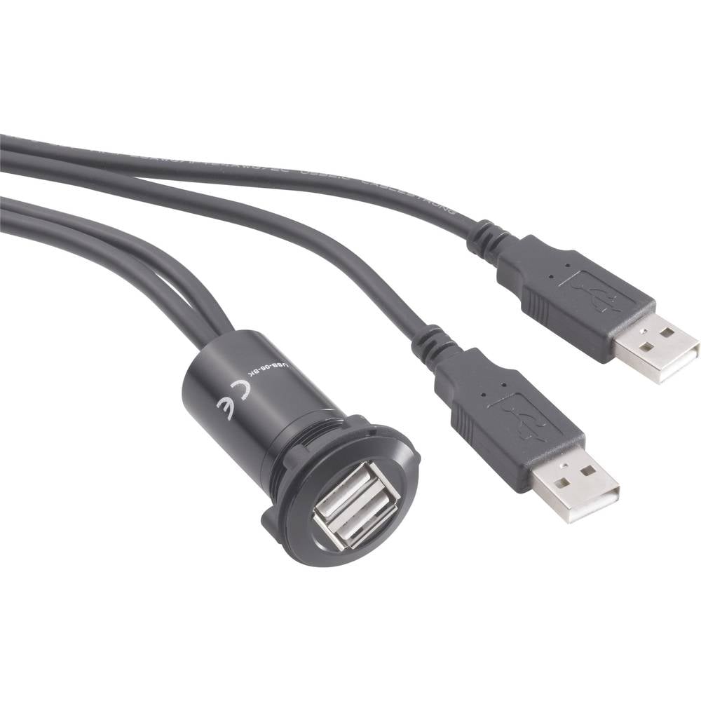 Conrad USB-06-BK Dubbele USB-inbouwbus 2x USB-bus type A naar 2x USB-stekker type A met 60 cm kabel 