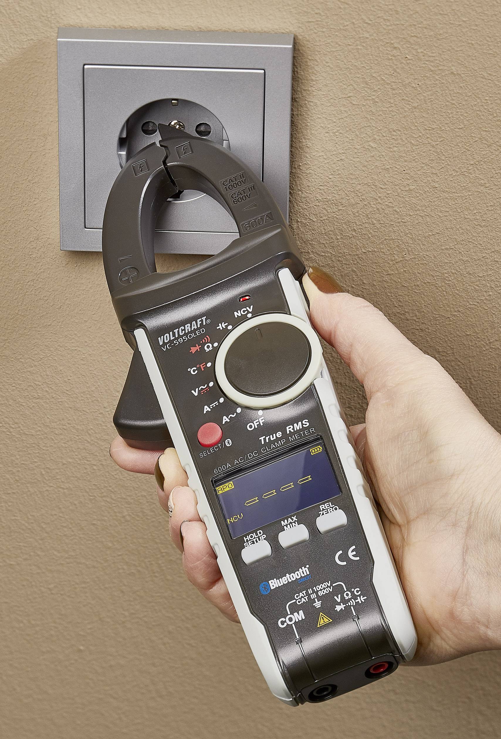 VOLTCRAFT VC-595OLED Stromzange digital OLED-Display CAT III 600 V, CAT II 1000 V Anzeige (Counts): 6000-12