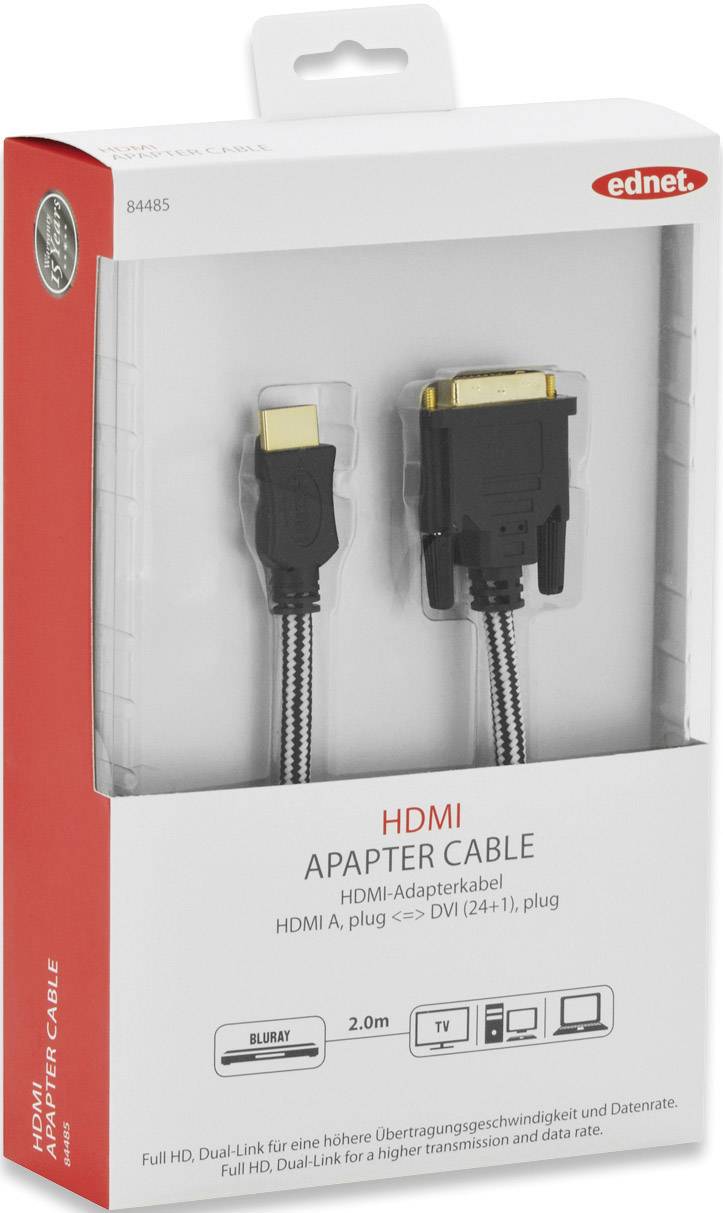 ednet Anschlusskabel, HDMI-A - DVI-D(24+1), 2,0 m (8084485)-2