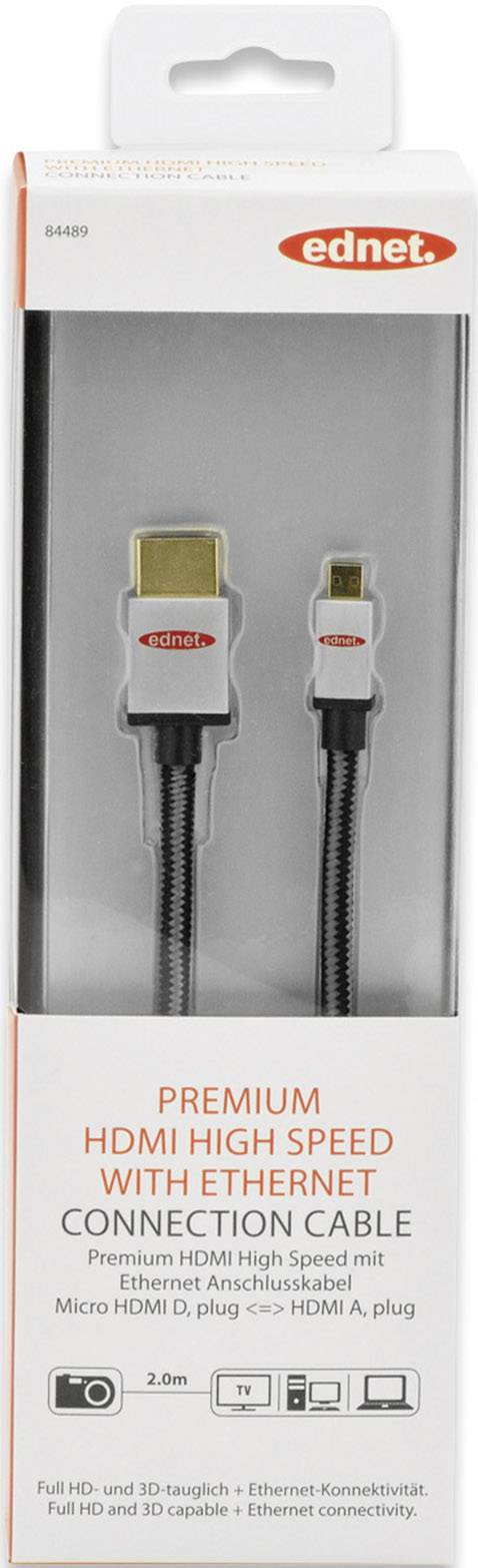 ednet Anschlusskabel High Speed, Micro HDMI-D - HDMI-A, 2,0m (8084490)-1