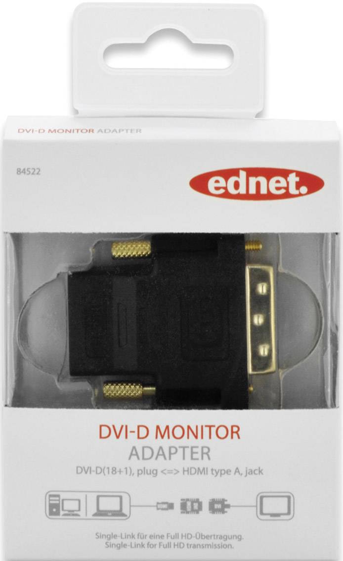 Ednet DVI Adapter, DVI(18+1) - HDMI Typ A St/Bu,Full HD, sw-2