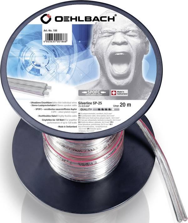 Oehlbach 186 Lautsprecherkabel 2 x 2.5 mm² + 2 x 2.5 mm² Transparent 20 m