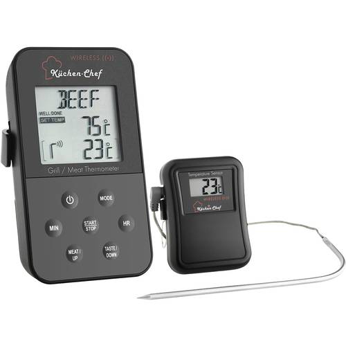TFA Dostmann 14.1504 Grill-Thermometer Kabelsensor, Alarm, mit Timer, Überwachung der Kerntemperatur Niedergaren, Schwei...