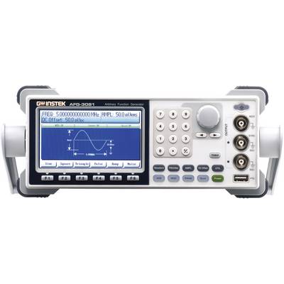 Frequenzgenerator mit Digitalanzeige zeigt Sinuswelle bei 500 MHz und Amplitude 500 mVp-p. Bedienfeld mit Tasten und Anschlüssen.