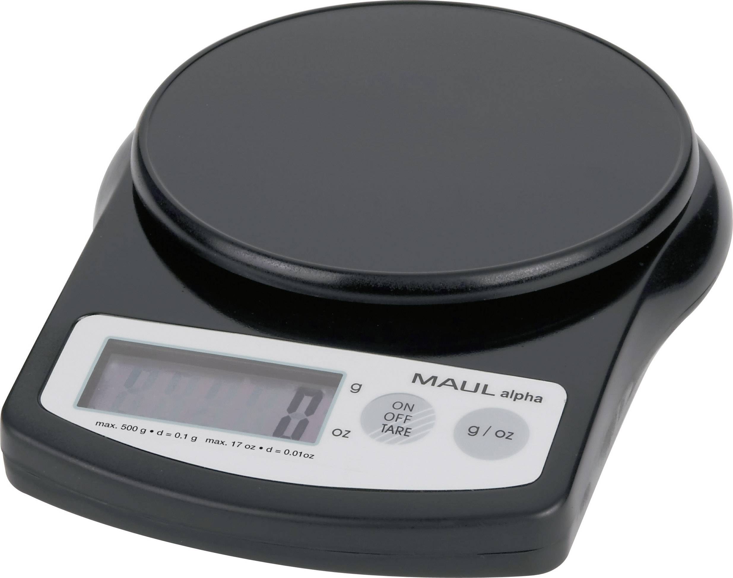 MAUL alpha Präzisionswaage, Tragkraft: 500 g, schwarz Batteriebetrieb, inkl. 2 x 1,5 V Micro-Batteri