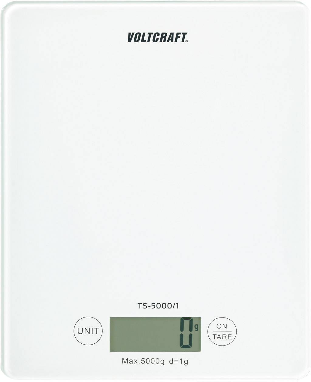 Digitale Küchenwaage mit Anzeige '0g', Tasten für Einheitenwechsel und Tara-Funktion, maximale Kapazität von 5000g.