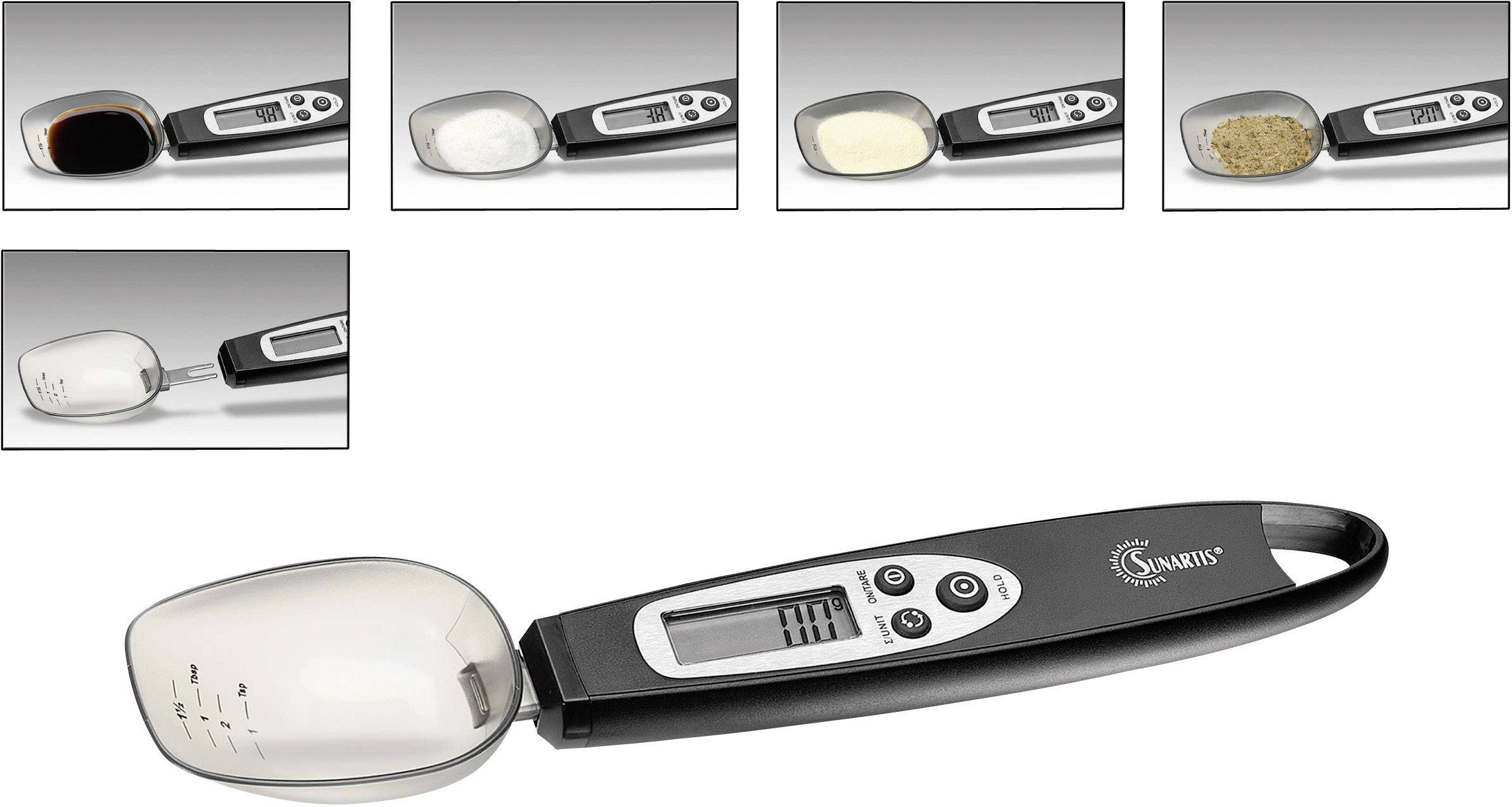 Sunartis ES494 Löffelwaage Wägebereich (max.) 300 g Ablesbarkeit 0.1 g batteriebetrieben Schwarz-3