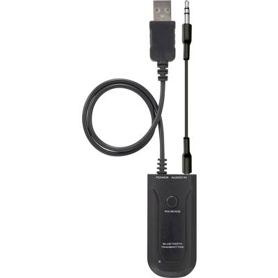 Ein Bluetooth-Audio-Transmitter mit USB- und AUX-Anschlusskabeln. Geeignet zum drahtlosen Übertragen von Audiosignalen.