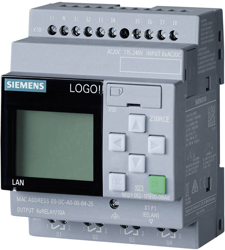 Siemens Siemens 6ED10521FB000BA8 LOGO! 230RCE, logic module, display SV/E/A: 115V/230V/Relay 8 DI/4 DO, SP. 400 blocks m-0