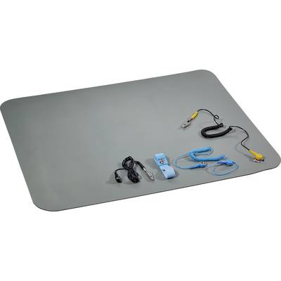 TRU COMPONENTS ESDM-500BG ESD-Tischmatten-Set Grau (L x B x H) 590 x 500 x 2 mm inkl. Erdungskabel, inkl. Erdungsarmband-0