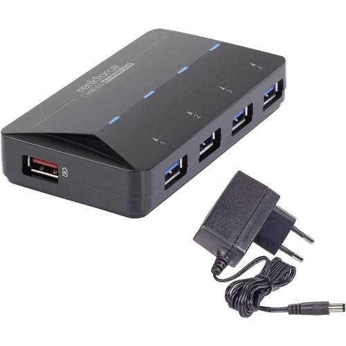 Thumbnail - Renkforce 4+1 Port USB 3.2 Gen 1-Hub (USB 3.0) mit Schnellladeport, mit Status-LEDs Schwarz