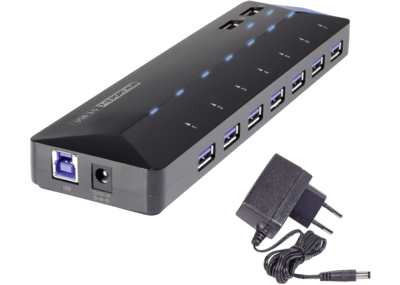 Renkforce - 7+2 Port USB 3.2 Gen 1-Hub (USB 3.0) mit Schnellladeport, mit Status-LEDs Schwarz