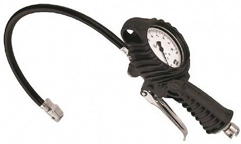 Manometer mit schwarzem Schlauch und Griff zur Druckmessung.