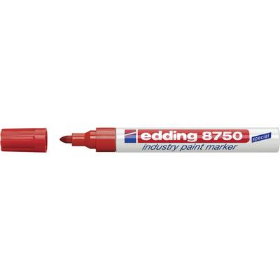 Roter Edding 8750 Industrie-Lackmarker mit abgenommenem Deckel, Spitze zeigt nach links, geeignet für dauerhafte Markierungen.