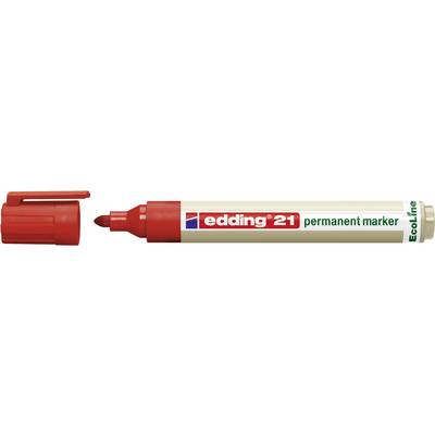 Permanentmarker mit roter Kappe; auf der Hülse steht 'edding 21 permanent marker' und 'EcoLine'.