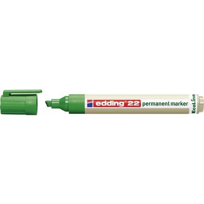 Grüner edding 22 Permanentmarker mit abgenommener Kappe, liegend. EcoLine und 'permanent marker' auf dem Gehäuse markiert.