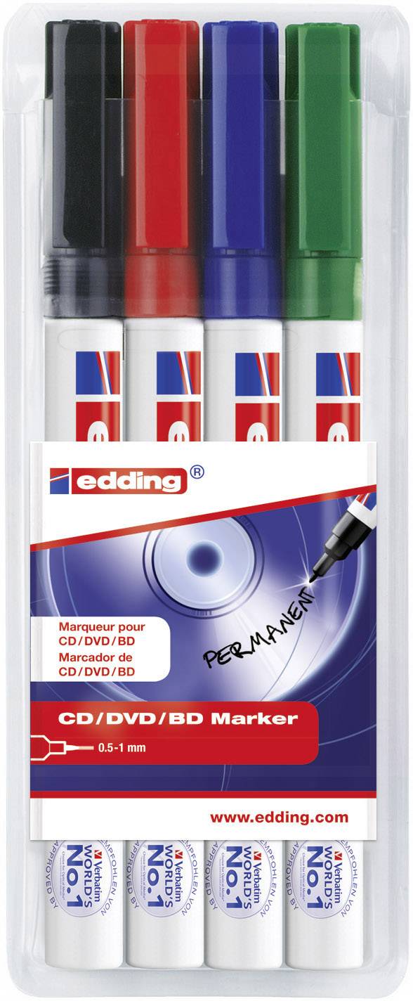 EDDING CD-Marker Edding E-8400 Schwarz, Rot, Blau, Grün Spitzform 0.5 - 1 mm 4 St.