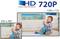 'HD 720P High Definition', das Bild zeigt ein lachendes Kleinkind vor einem Kinderbett. Größenvergleich zwischen 640 x 480 und 1280 x 720 Pixel.
