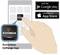 Eine Hand tippt auf ein Smartphone-Symbol der App 'EdiRange'. Oben sind Links zu Google Play und App Store zur App-Installation.