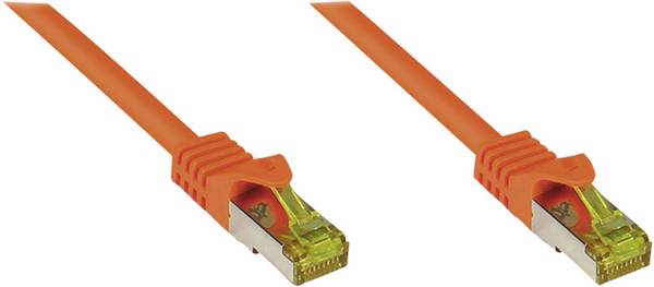 Good Connections® RJ45 Patchkabel mit Cat. 7 Rohkabel und Rastnasenschutz (RNS®), S/FTP, PiMF, 500MHz, orange, 1m