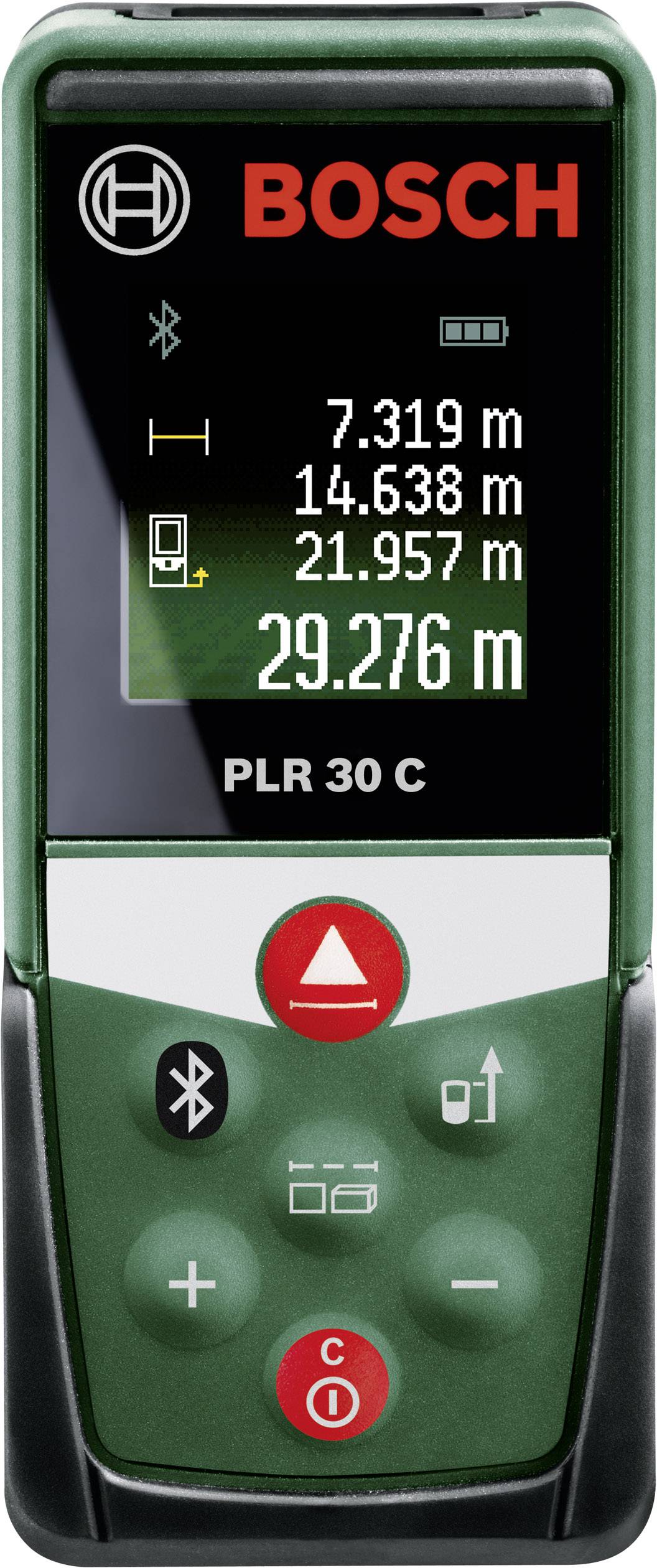 Bosch Laser Entfernungsmesser PLR 30 C App Funktion, 3x AAA Batterien, Schutztasche, Messbereich: 0,05-30 m