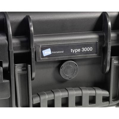 Robuster schwarzer Koffer mit der Aufschrift 'B&W International type 3000', geeignet für den sicheren Transport empfindlicher Gegenstände.