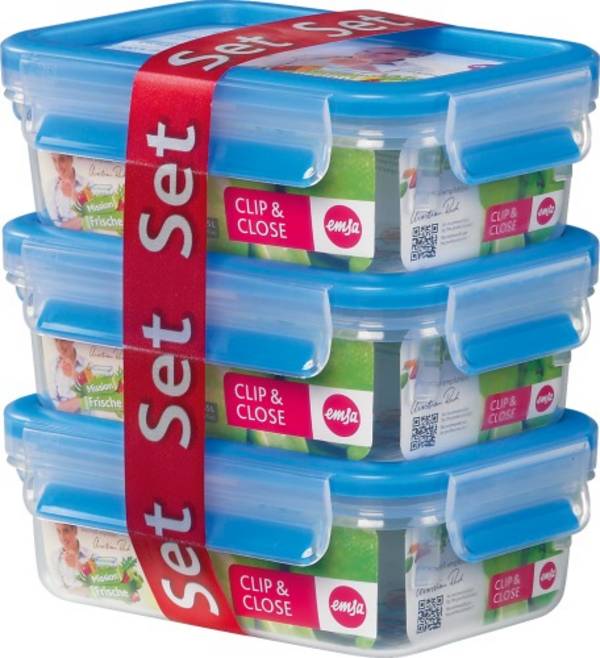 GROUPE SEB - EMSA CLIP & CLOSE - Lebensmittelbehälter - 0.55 L - Blau, durchsichtig (Packung mit 3)