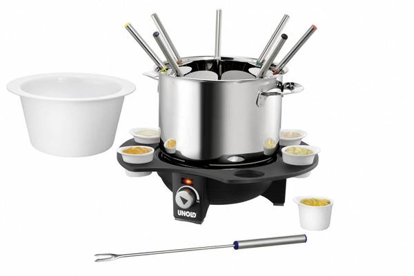 Unold Elegance Fondue 1000 W mit manueller Temperatureinstellung Edelstahl, Schwarz