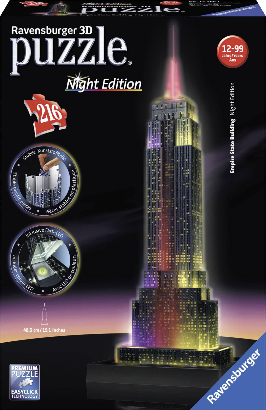 beleuchtet Ravensburger 12566 Empire State Building bei Nacht 3D Puzzle 