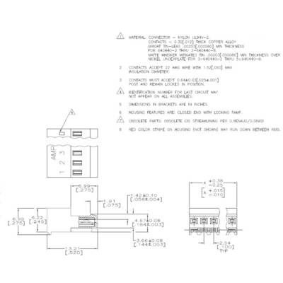 'Technische Zeichnung eines elektrischen Steckverbinders: zeigt Materialdetails, Kontaktinformationen, Maße und Kennzeichnungen.'