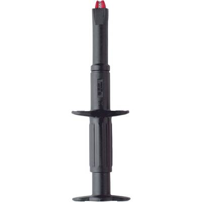 Ein schwarzer Druckkammer-Adapter mit roter Spitze, vertikal ausgerichtet. Er hat Griffe an beiden Seiten.