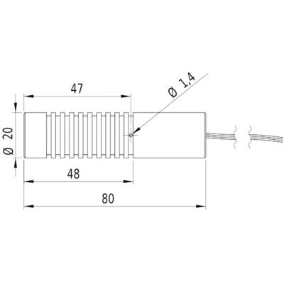 Technische Zeichnung eines zylindrischen Bauteils mit den Maßen: Länge 80 mm, Durchmesser 20 mm, Bohrung Ø 1,4 mm.