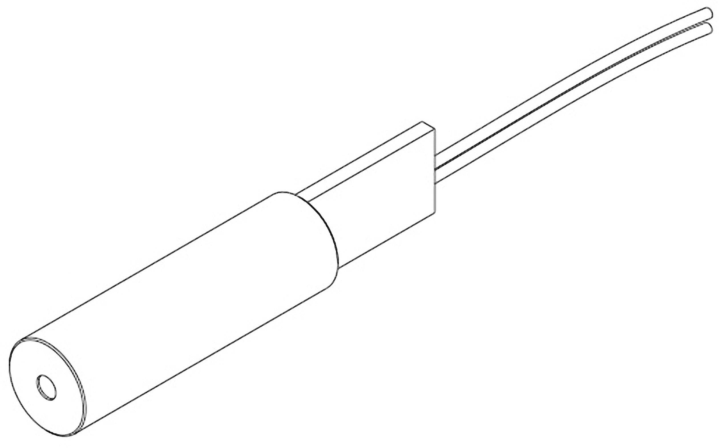 'Skizze eines zylindrischen elektrischen Sensors mit zwei abgehenden Drähten.'