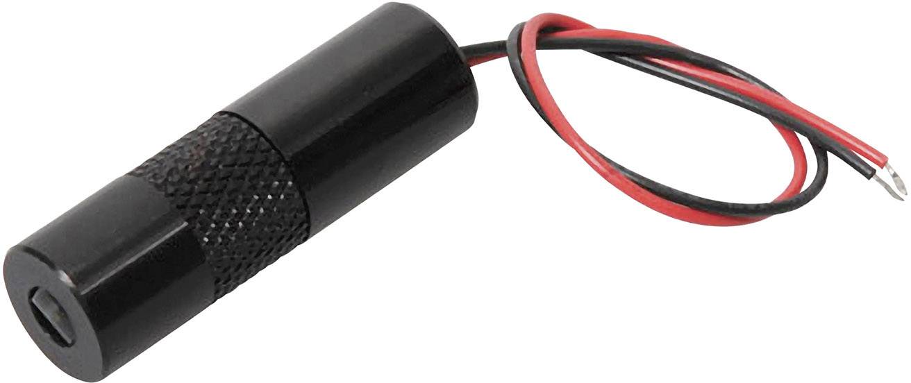 Ein zylindrischer Laserpointer mit schwarzen und roten Kabeln, der häufig in Präsentationen oder als Spielzeug für Haustiere verwendet wird.