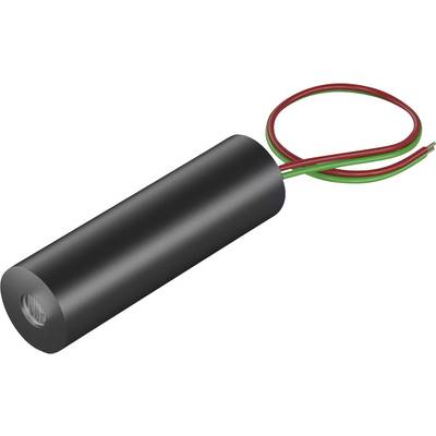 Ein zylindrisches, schwarzes Elektronikbauteil mit zwei hervorstehenden Kabeln in Rot und Grün.