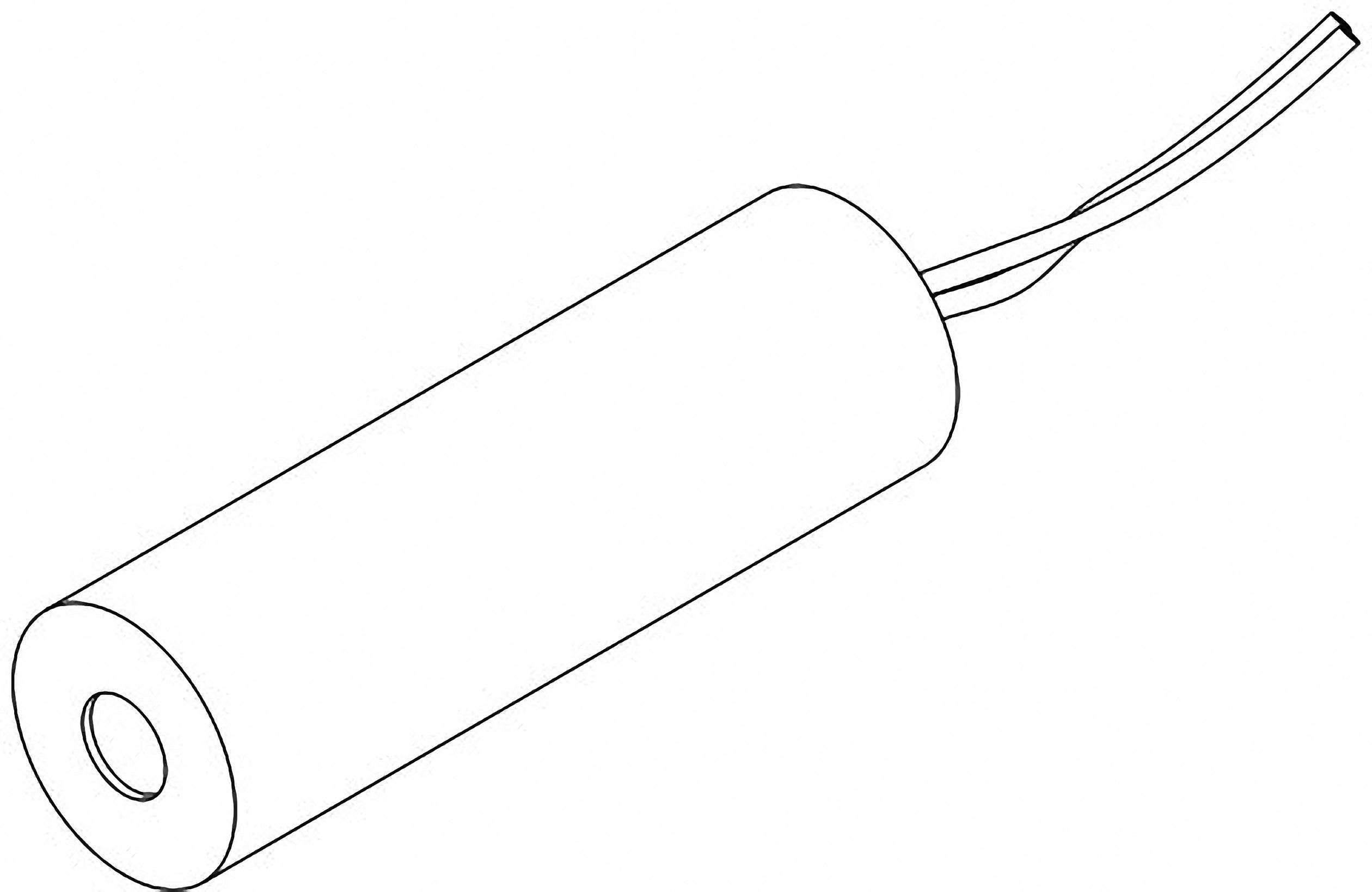 Technische Zeichnung eines zylindrischen Sensors mit Kabeln, die aus einem Ende herausragen.