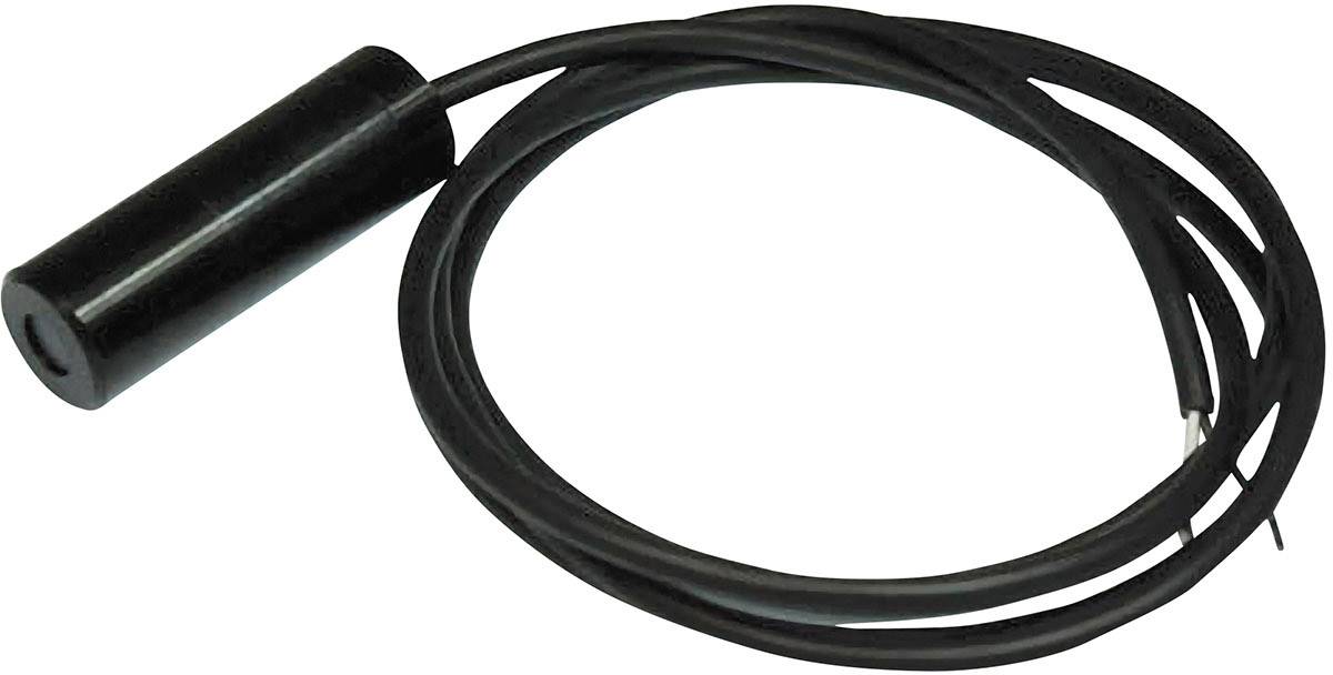 Ein schwarzer zylindrischer Sensor mit langem Kabel, verwendet für Temperaturmessungen in verschiedenen Geräten.