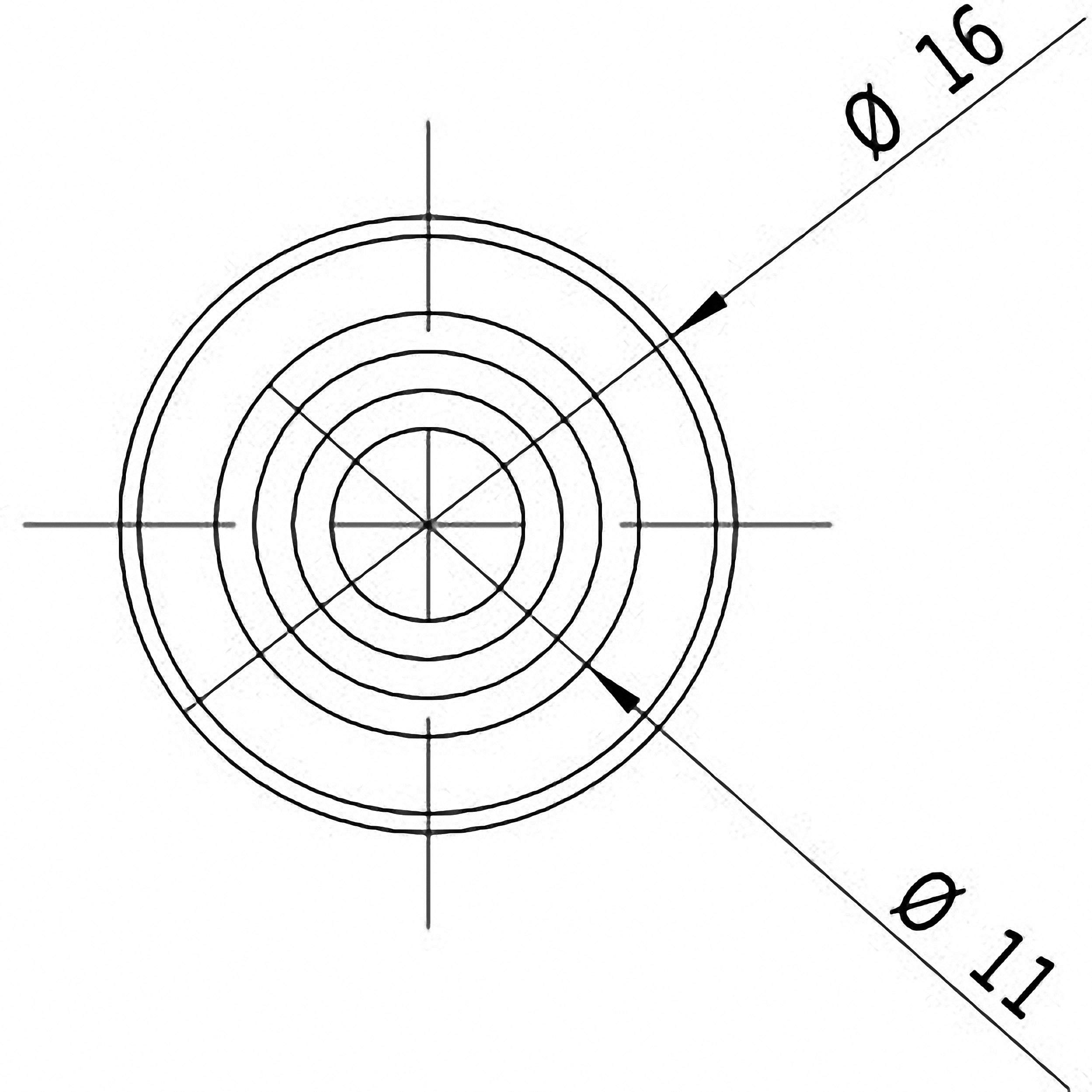 Technische Zeichnung eines kreisförmigen Teils mit konzentrischen Ringen. Zwei Durchmesser sind angegeben: Ø 16 und Ø 11.