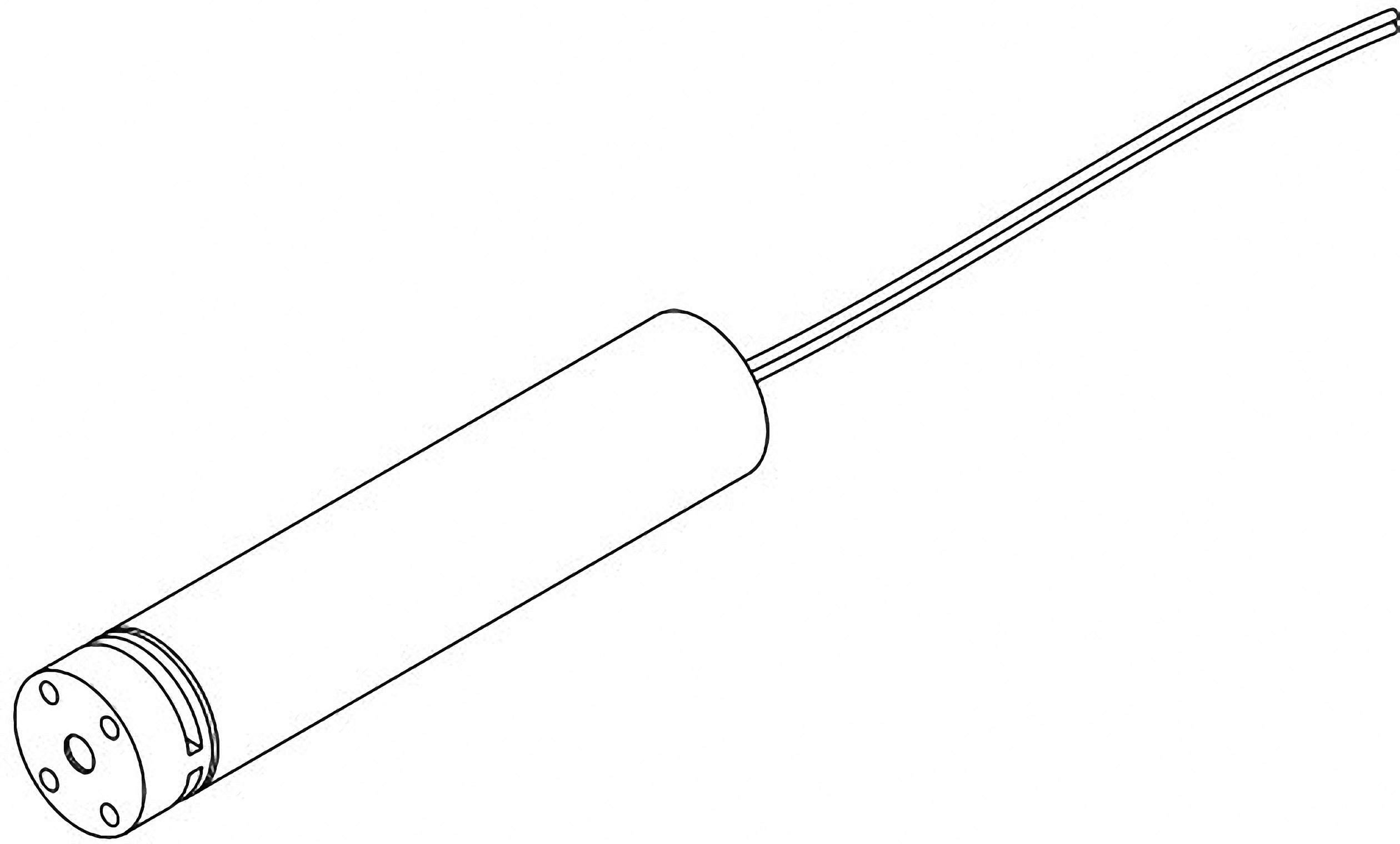 Linienzeichnung eines zylindrischen elektrischen Steckers mit Kabel. Der Stecker hat vier Polöffnungen an der Spitze.