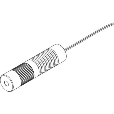 Zeichnung eines zylindrischen Metall-Temperatursensors mit Kabelanschluss, zeigt die gerillte Oberfläche für bessere Leitfähigkeit.
