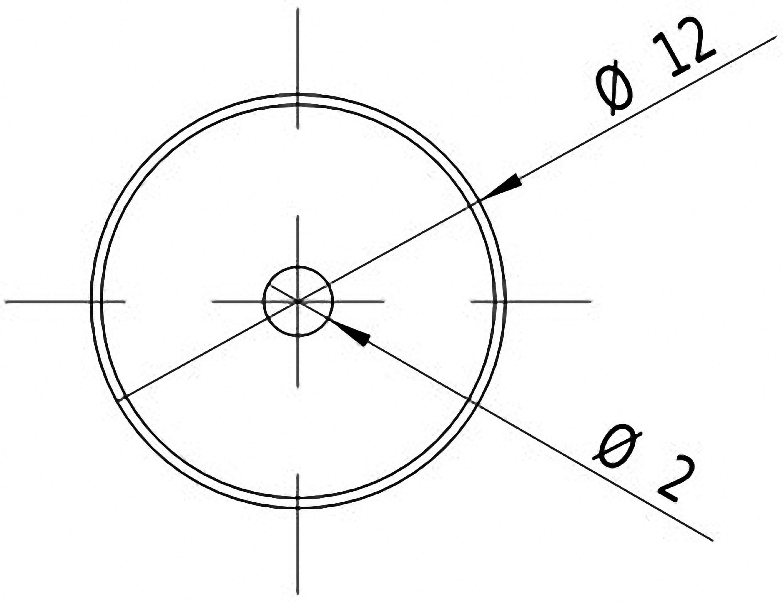 Technische Zeichnung eines Kreises mit zwei Durchmessern: innerer Durchmesser ø 2, äußerer Durchmesser ø 12.